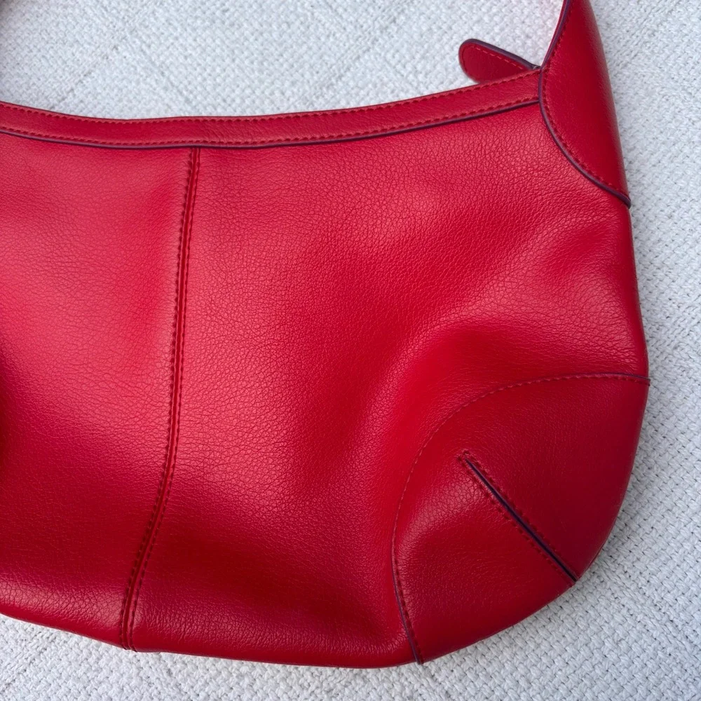 Baekgaard Y2K Rich Cherry Red Genuine Leather Slouchy Hobo Shoulder Bag